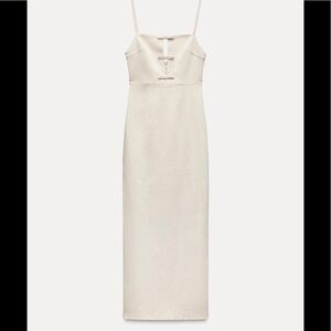 Zara Cut Out Bows Linen MIDI Dress XS